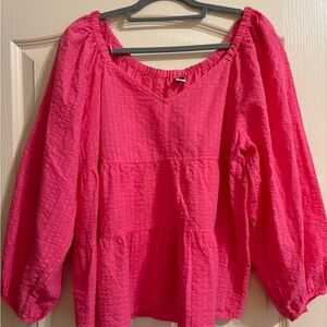 Old Navy Hot Pink Textured Peasant Blouse